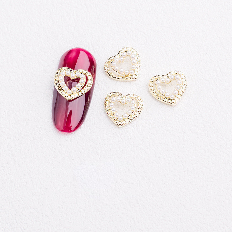 LX2 Gold Halo Heart Nail Charm - White