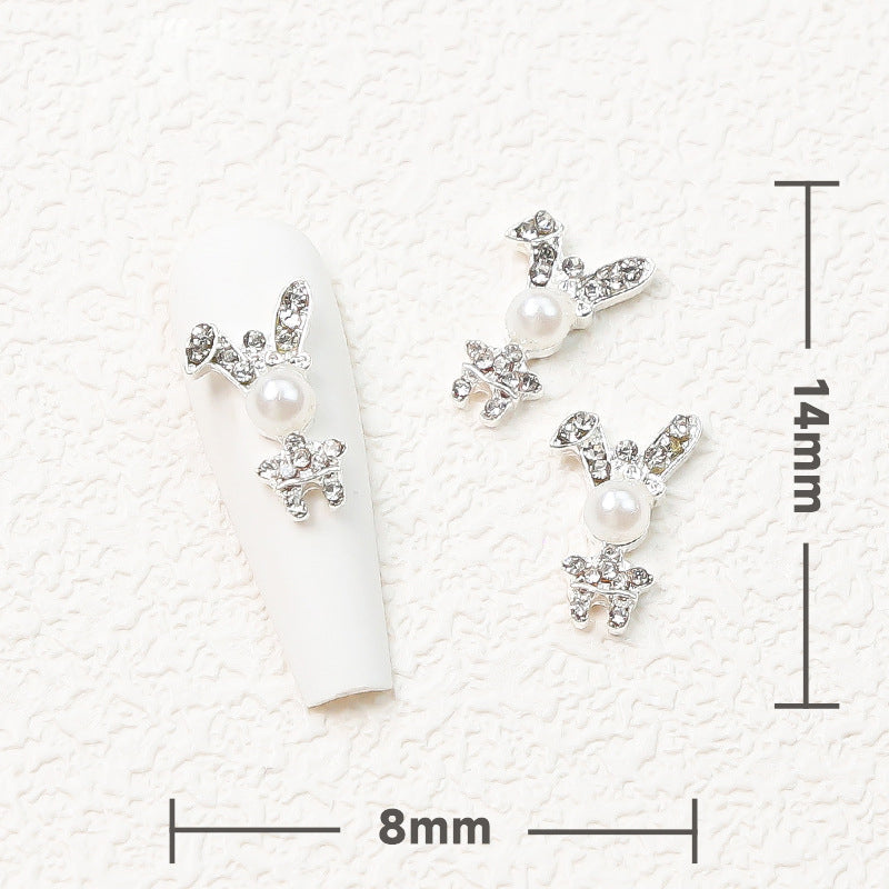 LX2 Pearl Head Silver Bunny Nail Charm