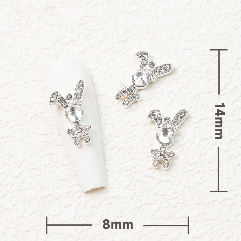 LX2 Crystal Head Silver Bunny Nail Charm