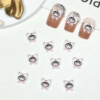 #114 2PCS Cute Cozy Kuromi in Bear Hat Nail Charm