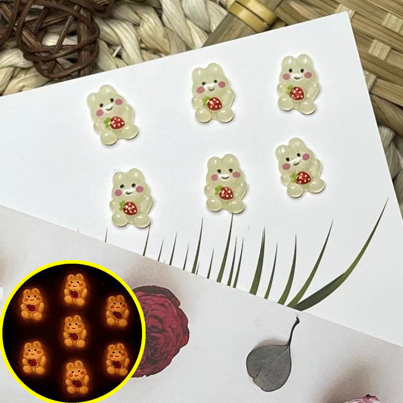 #065-069 2PCS Glow in the Dark Strawberry Bunny Nail Charm