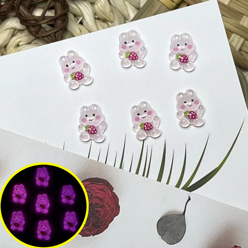 #065-069 2PCS Glow in the Dark Strawberry Bunny Nail Charm