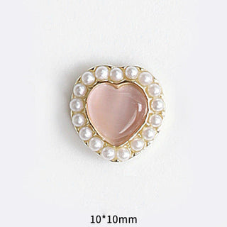 LX2 #045-054 2PCS Pearl Frame Heart Nail Charm