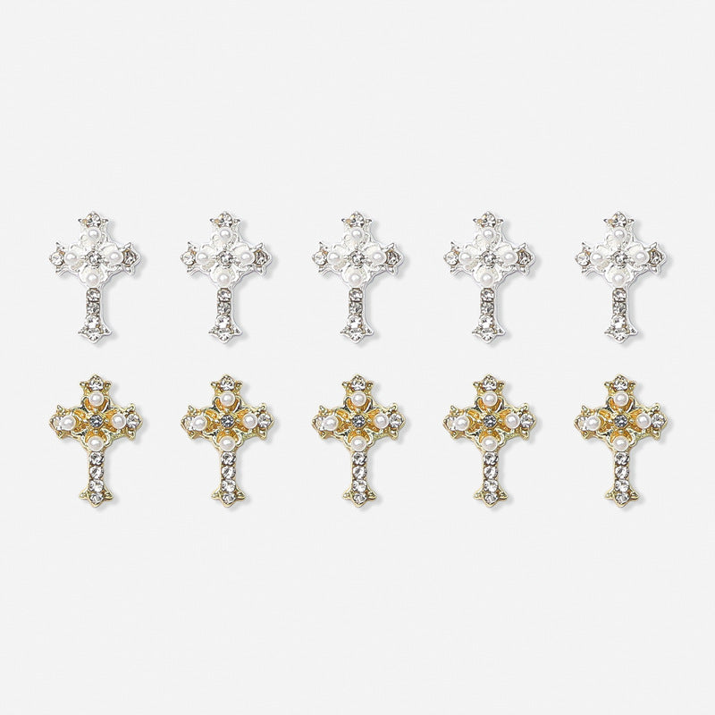 LX2 #415-416 2PCS Mini Pearl Cross Charm