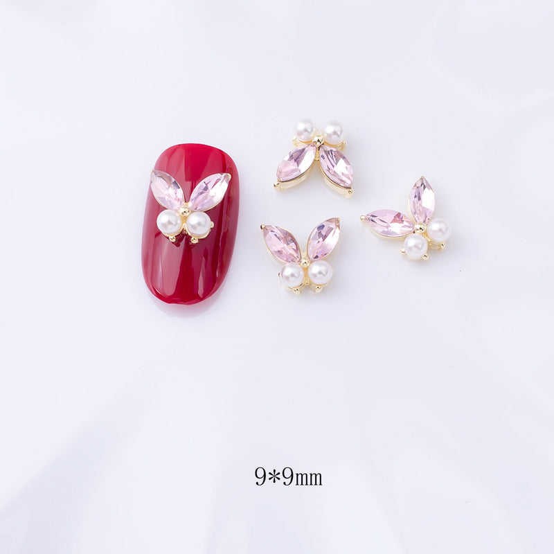 LX2 Pearl Two Stone Butterfly Nail Charm