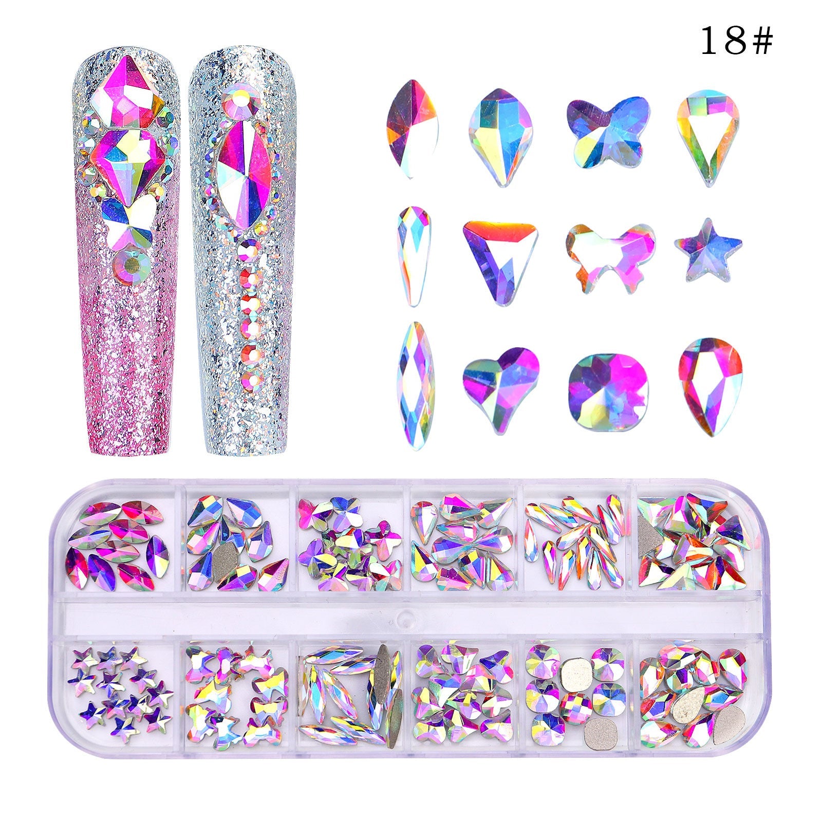 Multi color Flatback Nail Diamonds Jewels Rhinestones,Nail Gems and  Rhinestones Kit - 1#+3# 
