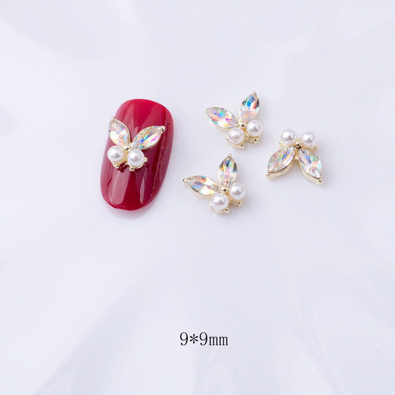 LX2 Pearl Two Stone Butterfly Nail Charm