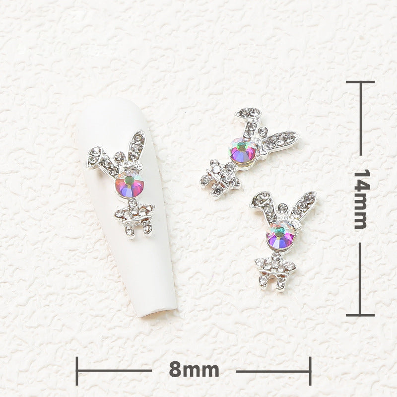 LX2 Opal Head Silver Bunny Nail Charm