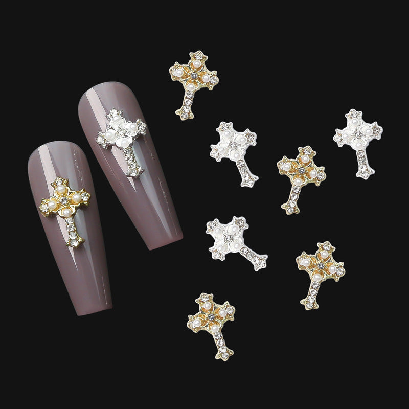 LX2 #415-416 2PCS Mini Pearl Cross Charm