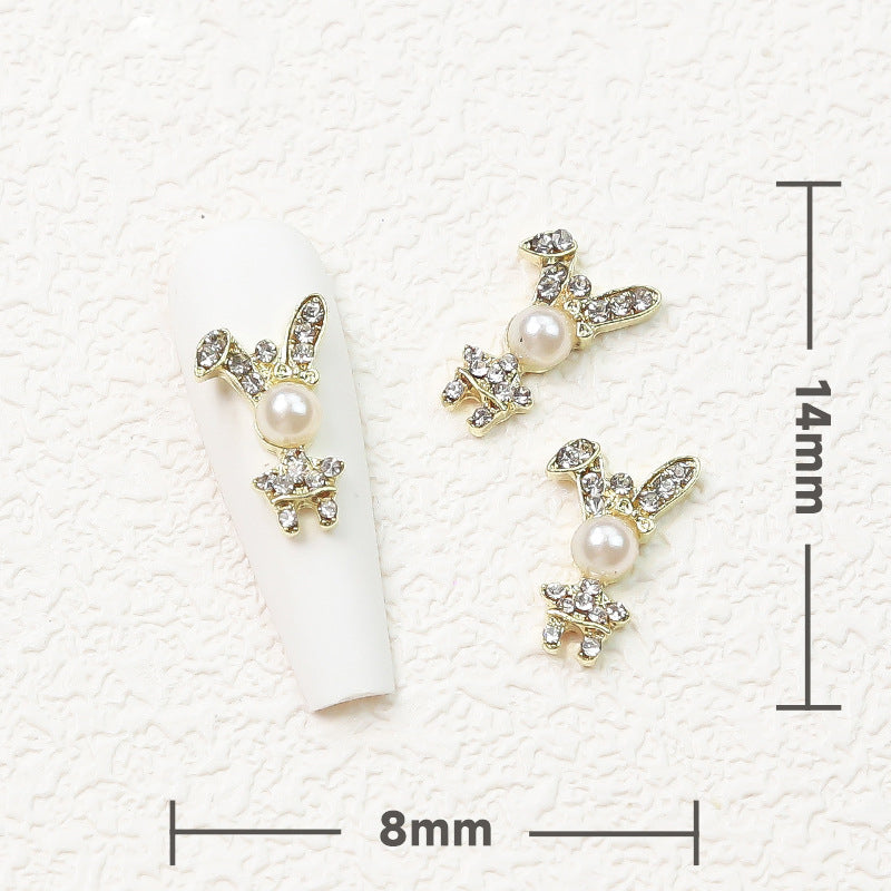 LX2 Pearl Head Gold Bunny Nail Charm