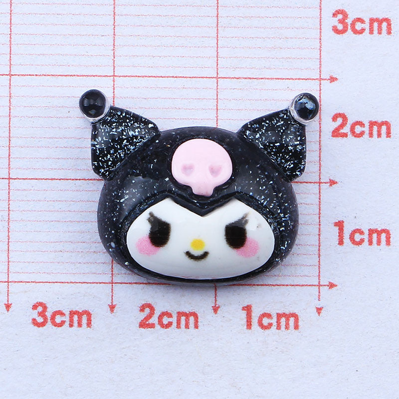 #348 2PCS Crystal Kuromi Head Nail Charm - Black