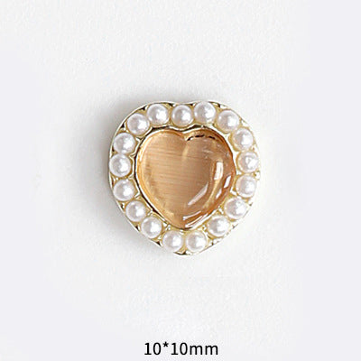 LX2 #045-054 2PCS Pearl Frame Heart Nail Charm