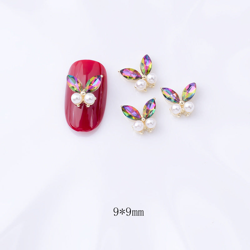 LX2 Pearl Two Stone Butterfly Nail Charm