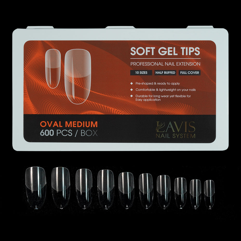 LAVIS Oval Medium - 12 Sizes Half Buffed - Soft Gel Tips