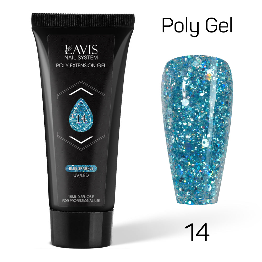 LAVIS Poly Extension Gel 15ml - 14 - Blue Sparkle