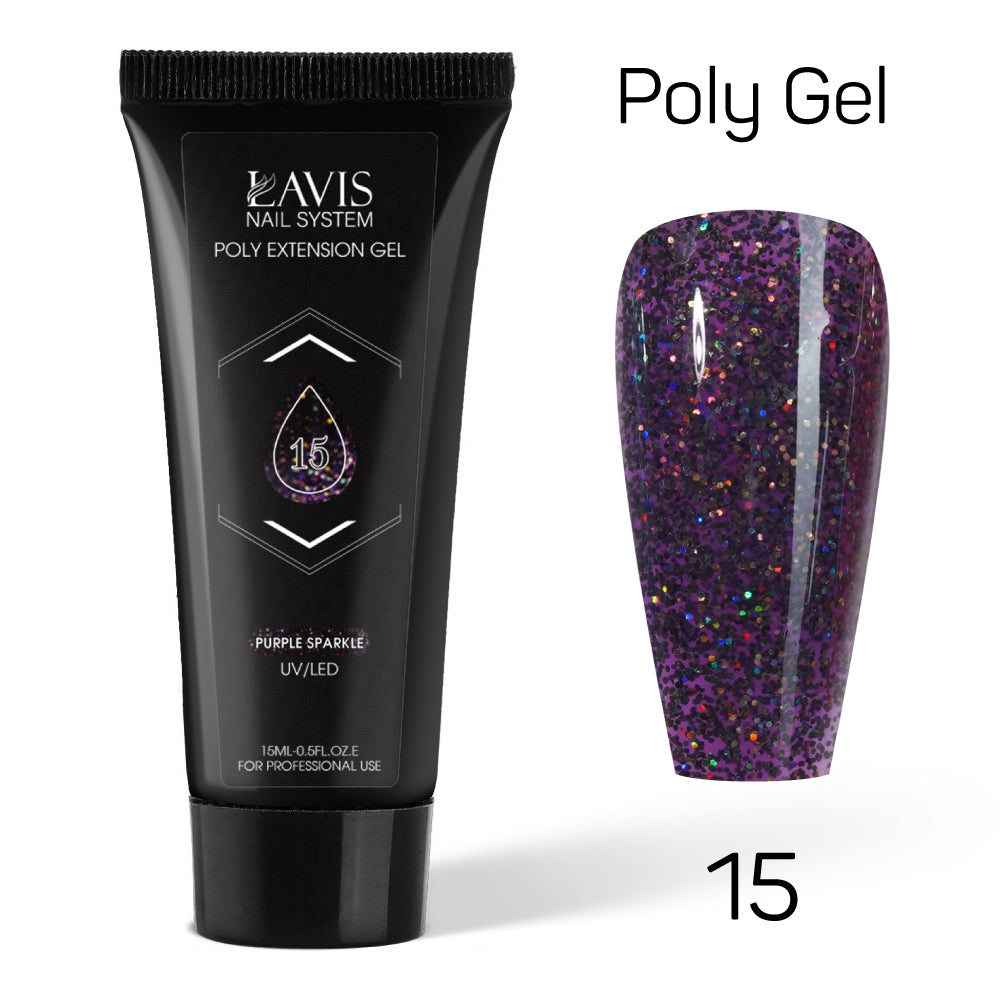 LAVIS Poly Extension Gel 15ml - 15 - Purple Sparkle