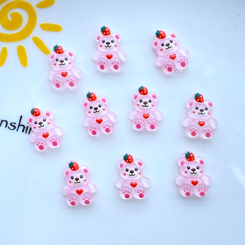 #175 2PCS Strawberry Bear Nail Charm