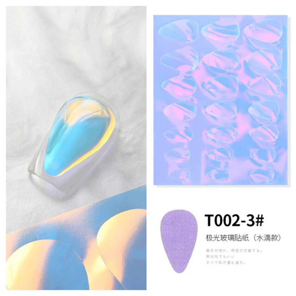 2021 New Aurora Ice Cube Cellophane Large Colorful Transfer Paper Laser Sparkling Candy Paper DIY Nail Art Decoration Sticker Set (6 Sheets): T002-1# - T002-6#