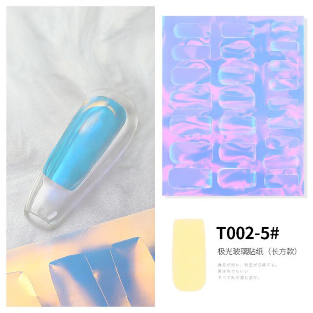 2021 New Aurora Ice Cube Cellophane Large Colorful Transfer Paper Laser Sparkling Candy Paper DIY Nail Art Decoration Sticker Set (6 Sheets): T002-1# - T002-6#