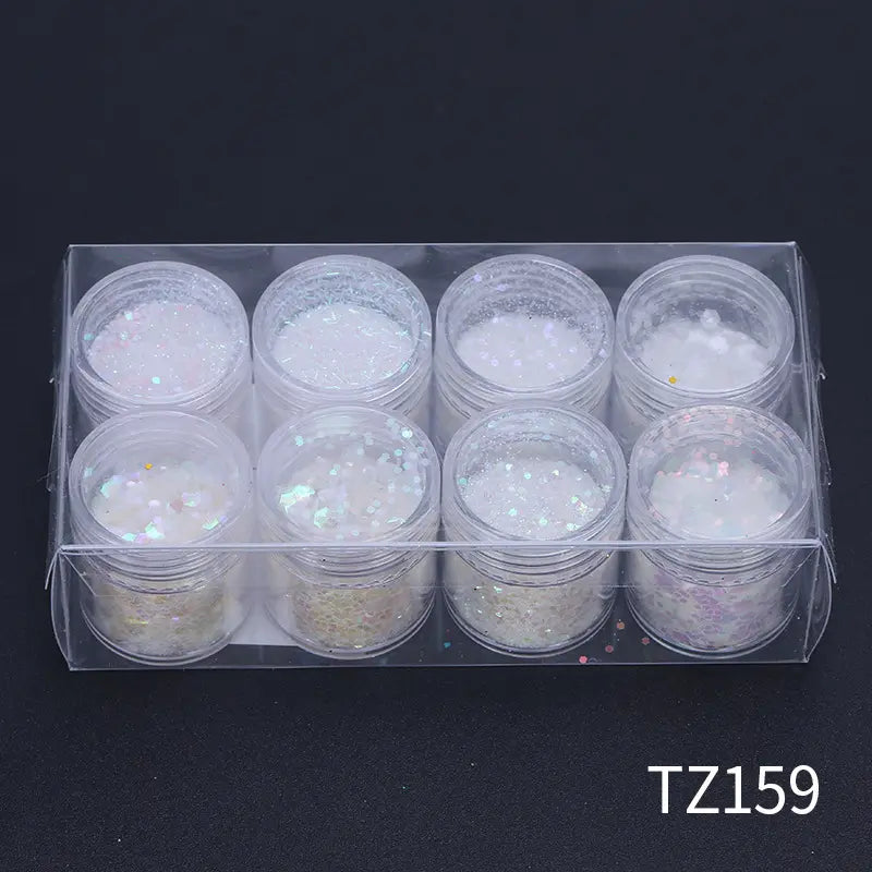 Mixed Size Nail Art Glitter & Sequins - TZ159 - White(T)