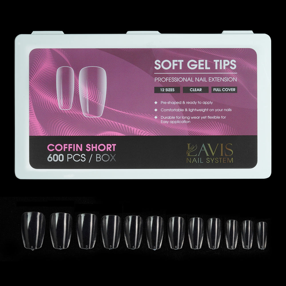 LAVIS Coffin Short - 12 Sizes Clear - Soft Gel Tips