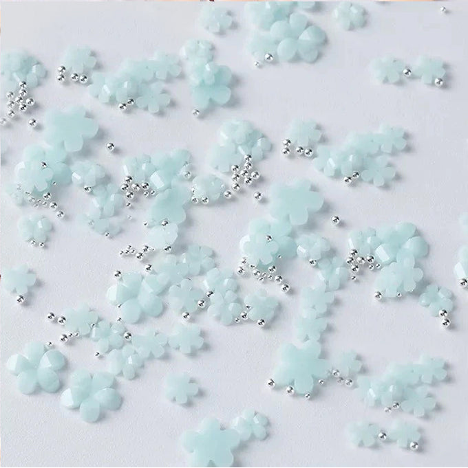 Manicure Decoration Nails Five Petal 3D Flower Beads Beads Nail Gems Nail Jewelry Pearl Flower Manicure Acrylic Crystal - Blue