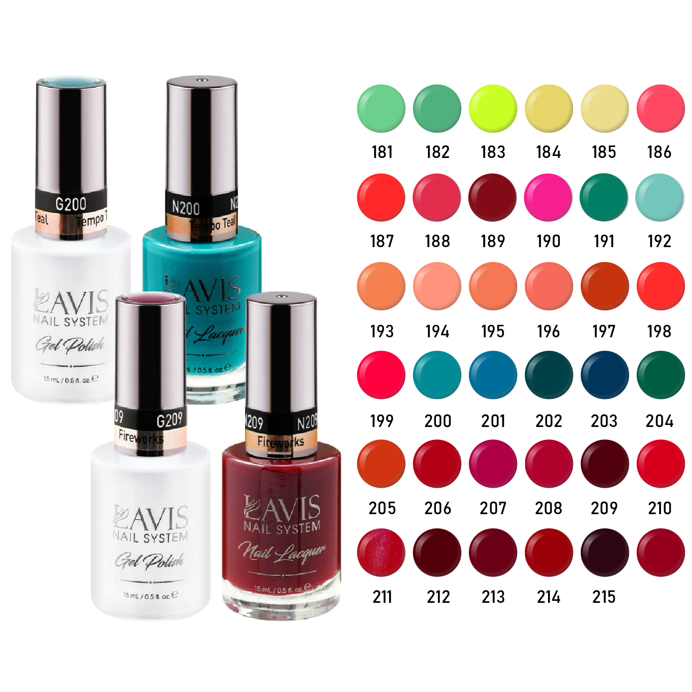 Lavis Gel Polish & Matching Nail Lacquer Duo Part 6: 181-216 (36 Colors)