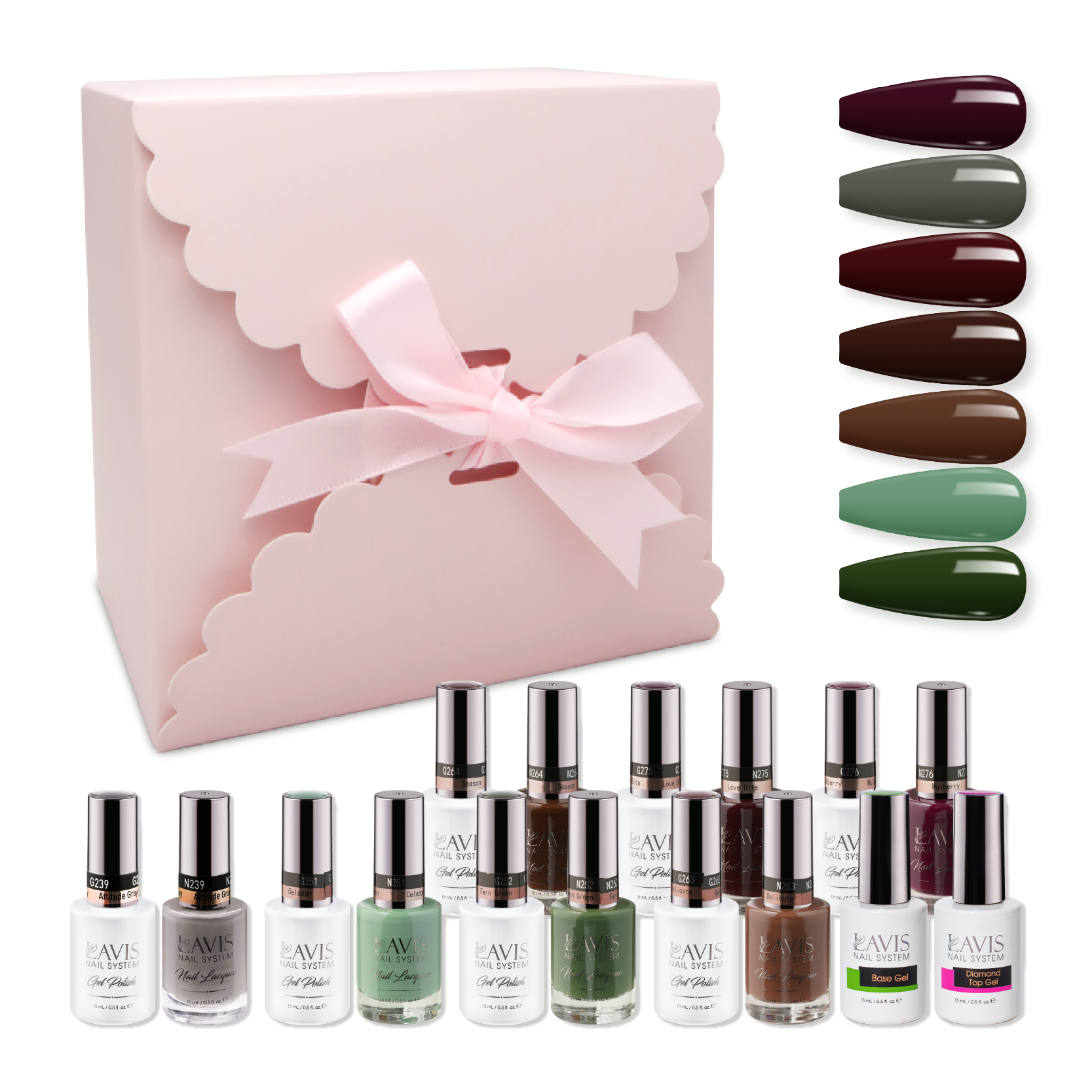 LAVIS Holiday Gift Bundle Set 19: 7 Gel & Lacquer, 1 Base Gel, 1 Top Gel - 239; 251; 252; 263; 264; 275; 276