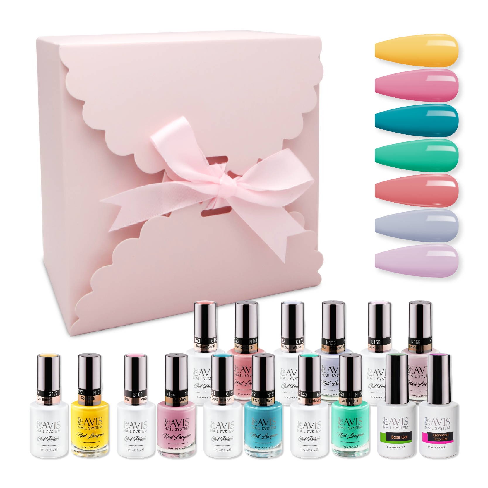 LAVIS Holiday Gift Bundle Set 9: 7 Gel & Lacquer, 1 Base Gel, 1 Top Gel - 154; 148; 177; 143; 151; 155; 133