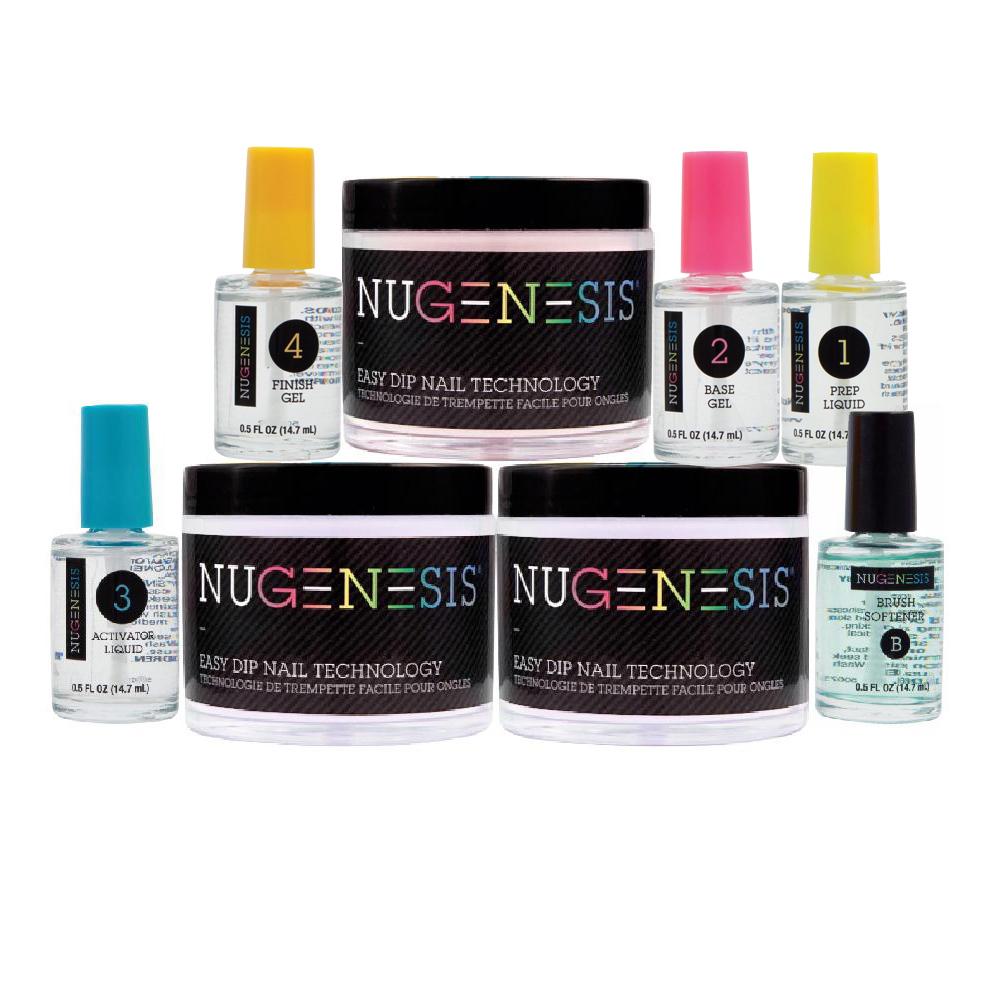 NuGenesis Dip Powder P&W Starter Kit - Crystal Clear, French White, Pink I, Essentials