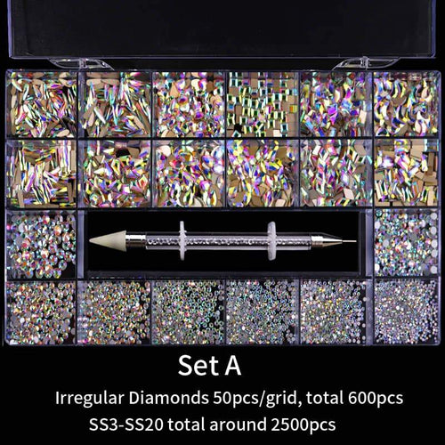  Professional Nail Crystal Kit Multi Shapes Crystal AB Rhinestone - Set A by Rhinestones sold by DTK Nail Supply