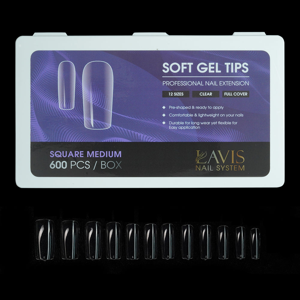 LAVIS Square Medium - 12 Sizes Clear - Soft Gel Tips