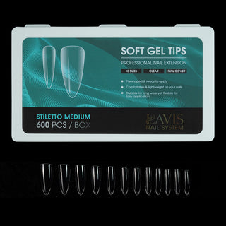 LAVIS Stiletto Medium - 12 Sizes Clear - Soft Gel Tips