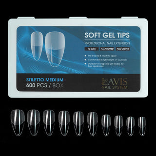 LAVIS Stiletto Medium - 12 Sizes Half  Buffed - Soft Gel Tips